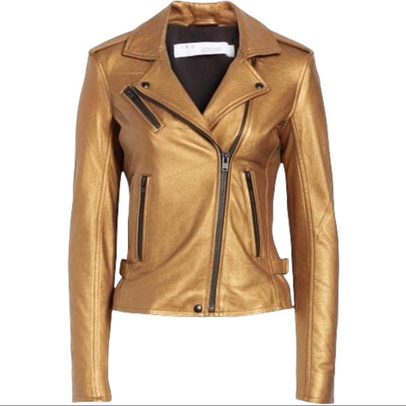 NWT IRO Gold Leather Moto Jacket Fleeced Lined Leather Motorcycle Jacket - Picture 2 of 16